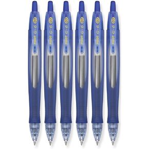 Pilot G6 Retractable Gel Ink Rolling Ball Pen, Refillable, G2 Ink, Fine Point, 0.7mm, Blue Ink, 6 Count