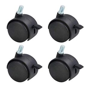 Nylon Twin Wheel Swivel Caster 1-7/8" Threaded Stem Plant Pot Caddy Wheel Replacement Brake Wheel Black, 4 Packs