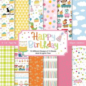 Happy Birthday Theme Dot Scrapbook, DIY Album Scrapbook Paper, Greeting Card Making Background Paper Craft Supplies Painting Decoration Travel Diary Paper 6"x6" (22034B)