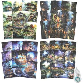 120Pcs Vintage Fantasy Scrapbook Paper, Traditional Building Ephemera Pack for Journaling and Junk Journal Supplies, Scrapbooking Kit with Glue Tape