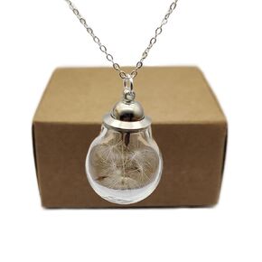 Dandelion Make a Wish Real Flower Cylinder Glass Ball Openable Pendant 925 Sterling Silver Necklace