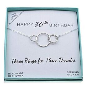 30th Birthday Sterling Silver Necklace. Three Circle Link Pendant. Handmade Necklaces on 18-Inch 925 Sterling Silver Chain for Women. Stylish Silver Jewelry. 30 Year Old Birthday Gifts for Women