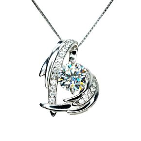 Genuine Moissanite Diamond Necklace D color 1 ct - GRA Certificate Diamond Jewelry Round Cut Angel Wing Jewelry 18 in 925sterling silver
