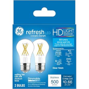 GE Refresh LED Light Bulbs, 60 Watt, Daylight, A15 Celling Fan Bulbs, Clear Finish (2 Pack)