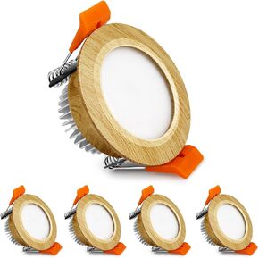 YGS-Tech 2 Inch LED Recessed Lighting, Wood Grain Style Dimmable Downlight, 3W(35W Halogen Equivalent), 3000K Warm White, CRI80, LED Ceiling Light with LED Driver (4 Pack)