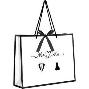 VFUNZA 13" Wedding Gift Bag, Bridal Shower Gift Bags, Engagement/Anniversary, Gift ideas for Mr and Mrs, Luxurious Black Edge White Bags, Best for Couple