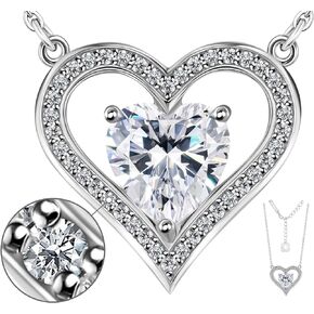 HCJ Rhodium-Plated Silver Heart Necklace Gift for Women Crystal Pendant Mom Necklace with Heart Pendant Birthstone Necklace for Women Gift