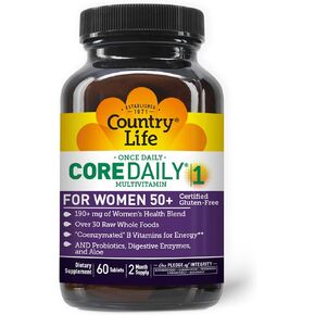 Country Life Core Daily-1 Multivitamins for Women 50 Plus, Energy Support, 60 Tablets, 2 Month Supply, Certified Gluten Free