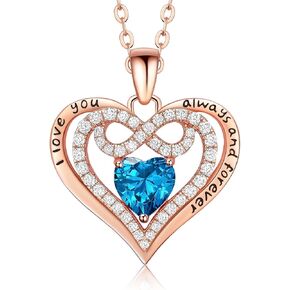 LAURELIN&CO 18K Rose Gold Plated Silver Heart Necklace Gift for Women Anniversary Wife Necklace with Heart Pendant Birthstone Necklace Gift for Her Birthday