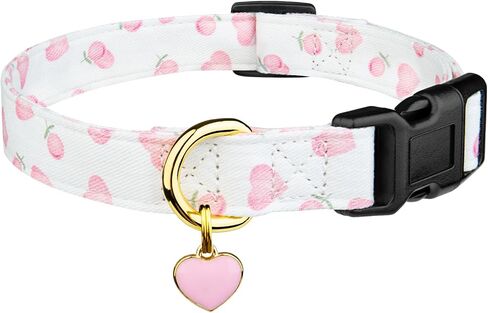 Cotton Handmade Dog Collar Cute and Distinctive Patterns Pink Strawberries with Pendant for Girl Boy Dogs Collars M in Saudi Arabia