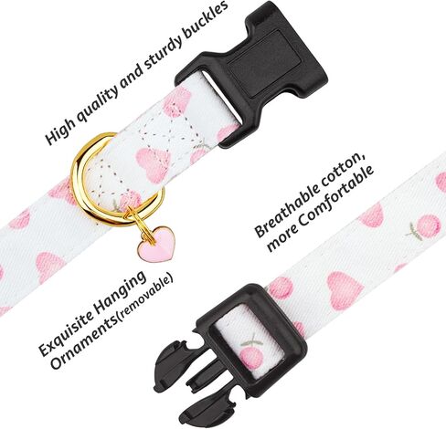 Cotton Handmade Dog Collar Cute and Distinctive Patterns Pink Strawberries with Pendant for Girl Boy Dogs Collars M in Saudi Arabia