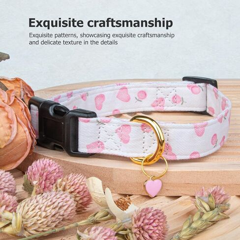 Cotton Handmade Dog Collar Cute and Distinctive Patterns Pink Strawberries with Pendant for Girl Boy Dogs Collars M in Saudi Arabia
