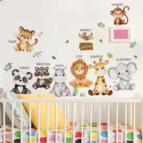 Jungle Animals Wall Decals Safari Animal Wall Stickers Baby Animals Sticker Elephant Giraffe Baby Nursery Kids Room Living Room Wall Decor in Kuwait