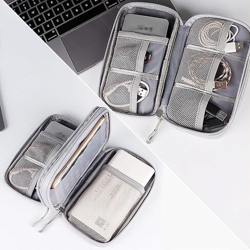 Electronics Accessories Organizer Pouch Cord Charger Travel Case Double Layers Storage Bag Portable Cable Carry Case Business Gadget Bag Grey in Saudi Arabia