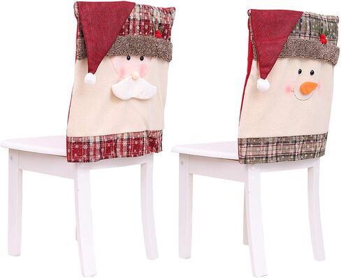 Christmas Chair Covers Dining Chair Covers Christmas Chair Back Cover Snowman Santa Claus Hat Slipcovers Decoration 2Pcs in Saudi Arabia