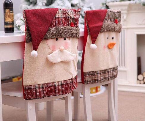 Christmas Chair Covers Dining Chair Covers Christmas Chair Back Cover Snowman Santa Claus Hat Slipcovers Decoration 2Pcs in Saudi Arabia
