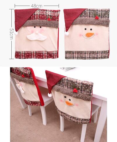 Christmas Chair Covers Dining Chair Covers Christmas Chair Back Cover Snowman Santa Claus Hat Slipcovers Decoration 2Pcs in Saudi Arabia