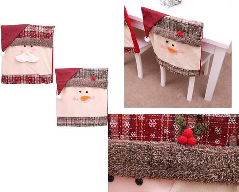 Christmas Chair Covers Dining Chair Covers Christmas Chair Back Cover Snowman Santa Claus Hat Slipcovers Decoration 2Pcs in Saudi Arabia