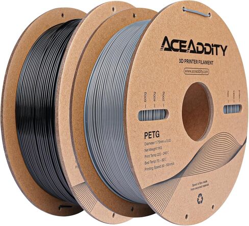 خيوط PETG 1.75 مم، خيوط طباعة ثلاثية الأبعاد PETG قوية، متوافقة مع معظم طابعات FDM ثلاثية الأبعاد، دقة الأبعاد ±0.02 مم، بكرة 1 كجم/2.2 رطل (1 كجم أسود + 1 كجم رمادي) in Saudi Arabia