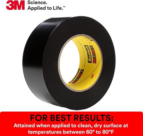 شريط فينيل 3M 472، 1-1/2 بوصة × 36 ياردة، 10.4 مل، أسود، لفة واحدة، شديد التحمل مع خصائص تمدد، زيادة مقاومة التآكل، عمر طويل للمنتج، للظروف القاسية والخارجية in Kuwait