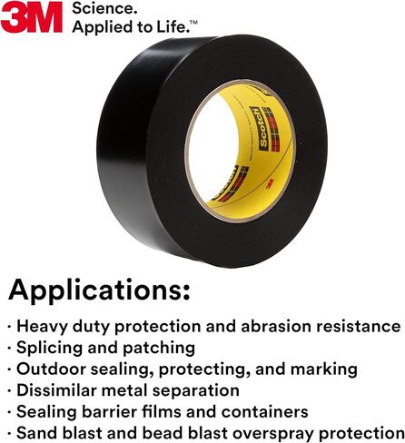 شريط فينيل 3M 472، 1-1/2 بوصة × 36 ياردة، 10.4 مل، أسود، لفة واحدة، شديد التحمل مع خصائص تمدد، زيادة مقاومة التآكل، عمر طويل للمنتج، للظروف القاسية والخارجية in Kuwait