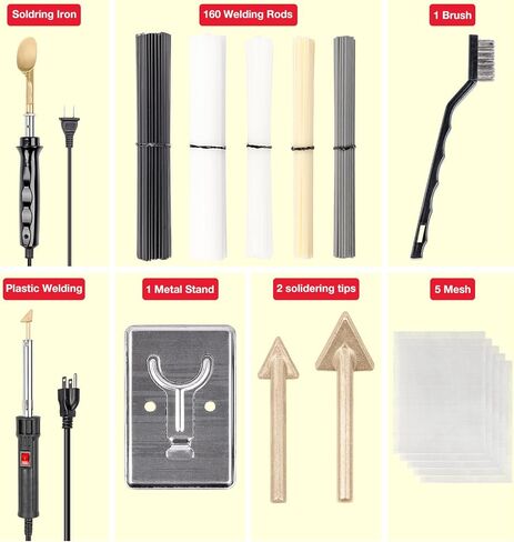 طقم لحام بلاستيكي، طقم لحام بلاستيكي مكون من قطعتين مكواة 50 وات/150 وات مع طرف لحام قابل للاستبدال و160 قطعة من قضبان اللحام - طقم إصلاح بلاستيكي احترافي لمصد السيارة، قوارب الكاياك، خزان ريباي in Kuwait