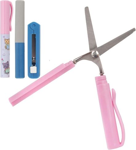 JubileeYarn Portable Travel Safety Scissors, Pen & Push Folding Style - Garden Kitty Pen, Pink Pen, Pink Push in Saudi Arabia