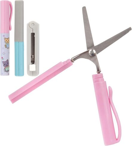 JubileeYarn Portable Travel Safety Scissors, Pen & Push Folding Style - Garden Kitty Pen, Pink Pen, Pink Push in Saudi Arabia