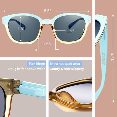Leafael Polarized Sunglasses Women's Trendy Two Tone Design, UV400 100% Protection, Retro Square Frame, Lifestyle & Active in Saudi Arabia