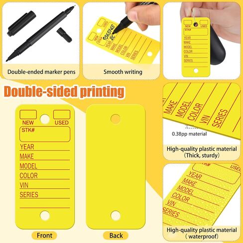 Hotop 200 Pcs Yellow Poly Key Tags with 200 Keychain Rings and 2 Black Markers, Thicken Plastic Car Key Tags Identifiers Keychain Labels for Car Truck Customers Family in Saudi Arabia