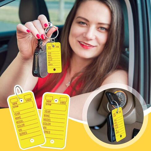 Hotop 200 Pcs Yellow Poly Key Tags with 200 Keychain Rings and 2 Black Markers, Thicken Plastic Car Key Tags Identifiers Keychain Labels for Car Truck Customers Family in Saudi Arabia