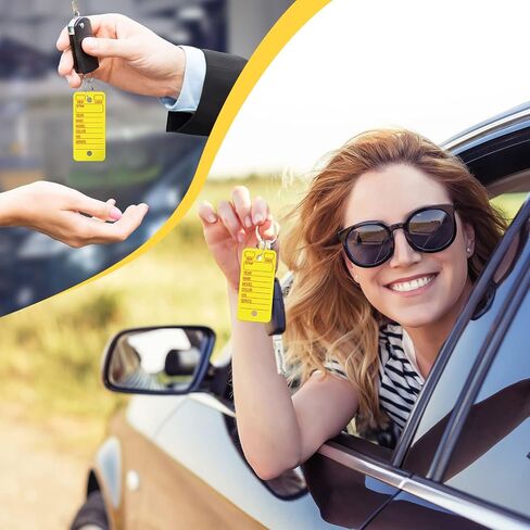 Hotop 200 Pcs Yellow Poly Key Tags with 200 Keychain Rings and 2 Black Markers, Thicken Plastic Car Key Tags Identifiers Keychain Labels for Car Truck Customers Family in Saudi Arabia