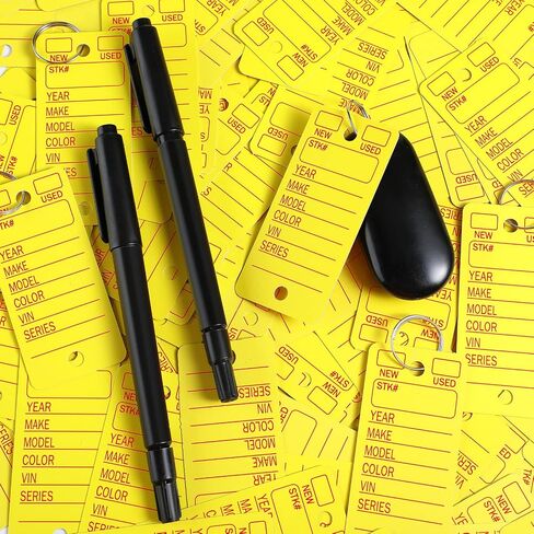Hotop 200 Pcs Yellow Poly Key Tags with 200 Keychain Rings and 2 Black Markers, Thicken Plastic Car Key Tags Identifiers Keychain Labels for Car Truck Customers Family in Saudi Arabia