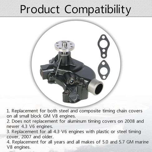 Marine Circulating Water Pump with Gaskets Replacement for Chevy(GM) V6 4.3L V8 5.0L 5.7L 305 350 Engine Replacement for Mercruiser 60658 8503991 Volvo Penta 856364-5 3853850 in Saudi Arabia