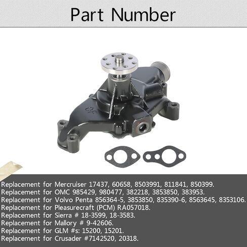Marine Circulating Water Pump with Gaskets Replacement for Chevy(GM) V6 4.3L V8 5.0L 5.7L 305 350 Engine Replacement for Mercruiser 60658 8503991 Volvo Penta 856364-5 3853850 in Saudi Arabia