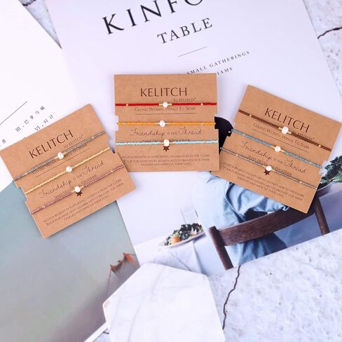 KELITCH 3PCS Shell Pearl Seed Bead Bracelets for Women Thin Rope Handmade Braided Adjustable Charm String Chains Stack Bracelets Sets Friendship Fashion Jewelry in Kuwait