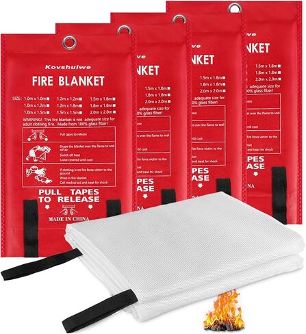 kovshuiwe بطانية حريق الطوارئ للمطبخ المنزلي، 2 حزمة بطانية إخماد الحرائق، بطانية طفاية حريق، بطانيات مقاومة للهب، بطانيات حريق من الألياف الزجاجية للمنزل، والتخييم، والمدفأة، والشواية in Kuwait