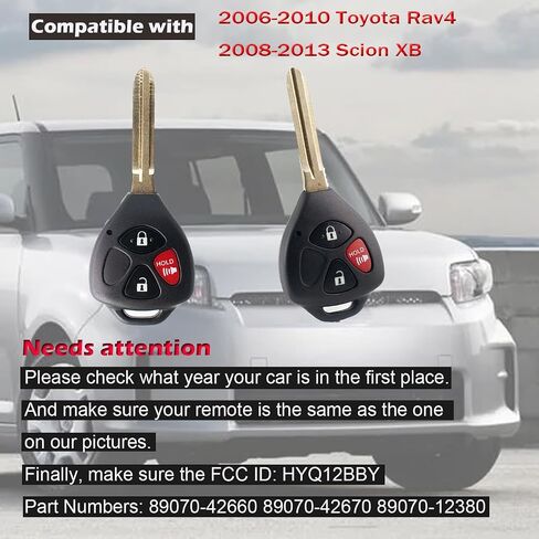 استبدال مفتاح Fob عن بعد متوافق مع Toyota Rav4 2006 2007 2008 2009 2010/Scion XB 2008-2013 مفتاح السيارة للتحكم عن بعد للدخول بدون مفتاح HYQ12BBY (قطعتان) in Kuwait