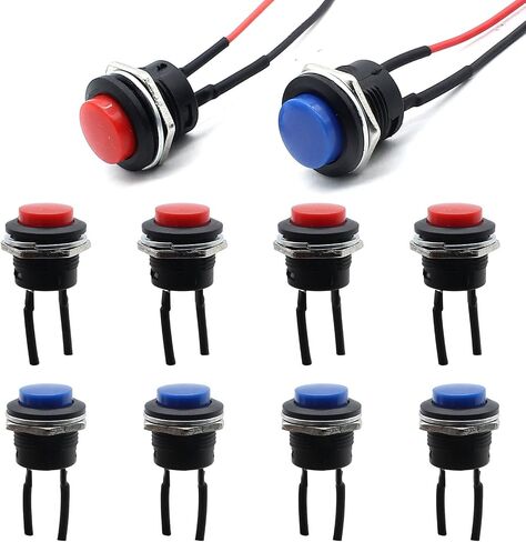 10Pcs Round Plastic Momentary Push Button Switch,16mm ON Off 2 Pin Mini Self-Reset Momentary Switch with Pre-soldered Wire, SPST AC250V/3A AC125V/6A (5Pcs Red and 5Pcs Blue) in Saudi Arabia