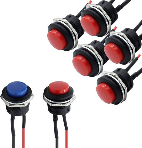 10Pcs Round Plastic Momentary Push Button Switch,16mm ON Off 2 Pin Mini Self-Reset Momentary Switch with Pre-soldered Wire, SPST AC250V/3A AC125V/6A (5Pcs Red and 5Pcs Blue) in Saudi Arabia