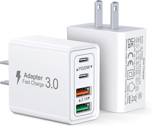 USB C Charger Block, 2 Pack 40W Wall Charger Cube Head Brick Plug, Multiple 4-Ports Fast PD+QC 3.0 Type C Power Adapter for iPhone 15 14 13 12 11 Pro Max XS, iPad, Tablet, AirPods Pro, Samsung in Saudi Arabia