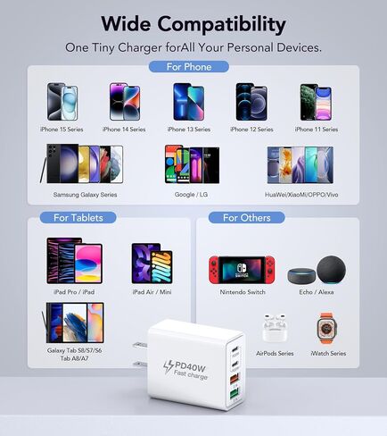 USB C Charger Block, 2 Pack 40W Wall Charger Cube Head Brick Plug, Multiple 4-Ports Fast PD+QC 3.0 Type C Power Adapter for iPhone 15 14 13 12 11 Pro Max XS, iPad, Tablet, AirPods Pro, Samsung in Saudi Arabia