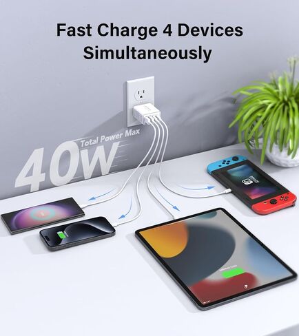 USB C Charger Block, 2 Pack 40W Wall Charger Cube Head Brick Plug, Multiple 4-Ports Fast PD+QC 3.0 Type C Power Adapter for iPhone 15 14 13 12 11 Pro Max XS, iPad, Tablet, AirPods Pro, Samsung in Saudi Arabia