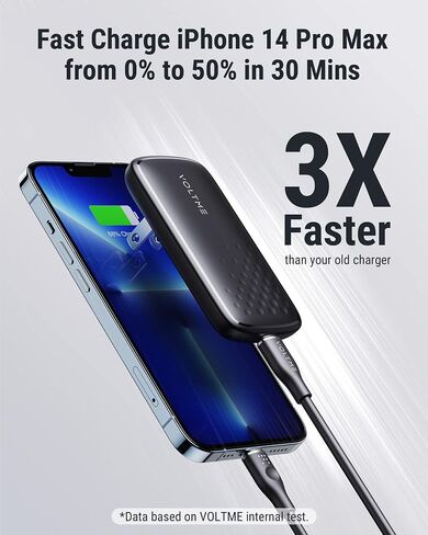 شاحن VOLTME USB C، شاحن حائط 65W PD 3.0 مع كابل 3.3FT، محول طاقة USB C فائق النحافة مع قابس قابل للطي لجهاز MacBook Pro/Air، iPhone 14/Plus/Pro Max/13/12، Galaxy، iPad Pro، Steam Deck in Saudi Arabia