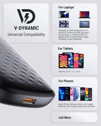 شاحن VOLTME USB C، شاحن حائط 65W PD 3.0 مع كابل 3.3FT، محول طاقة USB C فائق النحافة مع قابس قابل للطي لجهاز MacBook Pro/Air، iPhone 14/Plus/Pro Max/13/12، Galaxy، iPad Pro، Steam Deck in Saudi Arabia