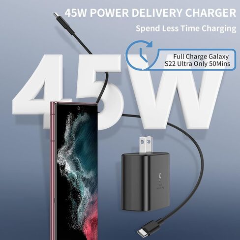 45W USB C Wall Charger for Samsung Galaxy S23 Ultra/ S23/S23+/S22Ultra/S22+/S22,Note20/S20,Galaxy TabS7/S7+/S8/S8+, with 6FT Fast Charging Cable-Black in Saudi Arabia