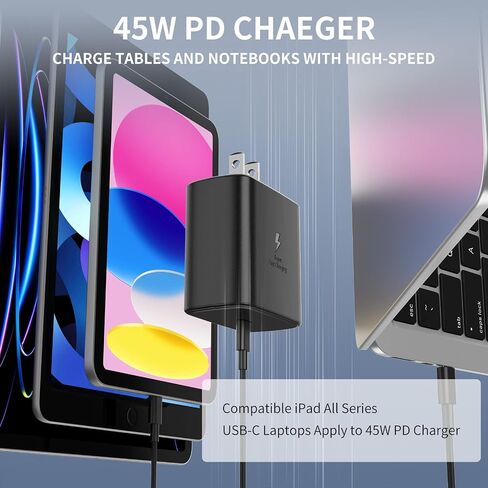 45W USB C Wall Charger for Samsung Galaxy S23 Ultra/ S23/S23+/S22Ultra/S22+/S22,Note20/S20,Galaxy TabS7/S7+/S8/S8+, with 6FT Fast Charging Cable-Black in Saudi Arabia