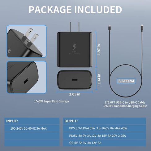 45W USB C Wall Charger for Samsung Galaxy S23 Ultra/ S23/S23+/S22Ultra/S22+/S22,Note20/S20,Galaxy TabS7/S7+/S8/S8+, with 6FT Fast Charging Cable-Black in Saudi Arabia