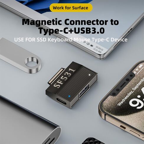 Xiwai USB3.1 Type-A & Type-C USB-C 15 فولت إلى محول شحن البيانات المغناطيسي SF532 لـ Surface Pro9 Pro8 Pro7 Pro6 Pro X Go Book in Kuwait