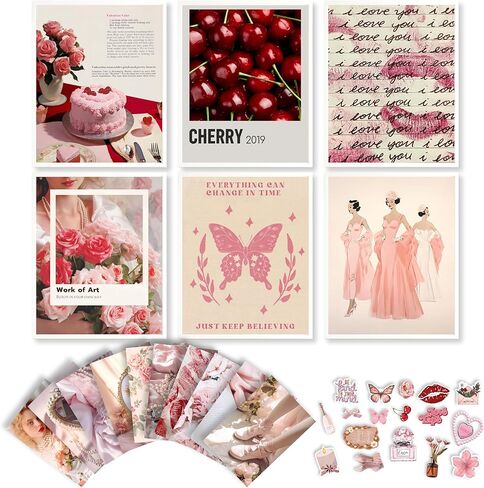 EXCOOL CLUB Coquette Room Decor - Pink Coquette Posters for Room Aesthetic, Vintage Coquette Wall Art Prints, Coquette Pictures Wall Decor for Girl Dorm Bedroom (Unframed) in Kuwait